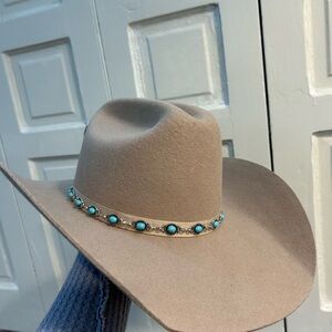 Scala Taupe Felt Cowboy Hat with Turquoise Conchos